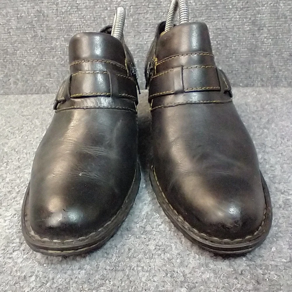 Born Womens Leather Ankle Booties‎ Block Heel Harness O-Ring Black W32138 Size 8